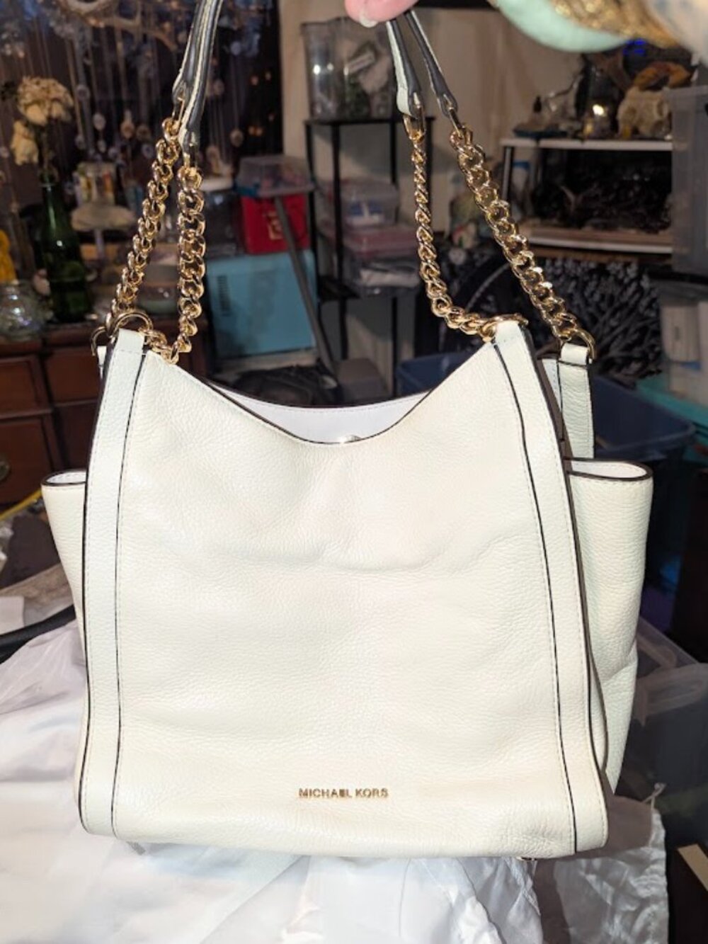 Michael Kors White Pebbled Leather Hobo Bag